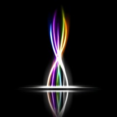 Fototapete - Abstract Reflection: Luminous Multi-Colored Light Streams and Their Reflection on a Black Background 