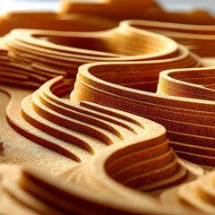 Aufkleber - Abstract Topography: Layered Terraces of Earth-toned Material Creates a Wavy Landscape.