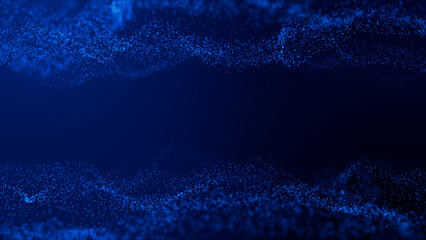 Poster - Digital particle wave and light abstract background concept. Dot on blue background. 3D rendering