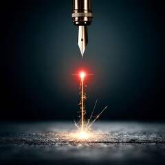 Poster - Golden Quill Ignites Inspiration: A Creative Spark Emerges on a Textured Surface, Symbolic of Writing and Imagination.