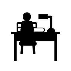 Poster - Person at desk silhouette vector illustration for office work study and education projects design and use