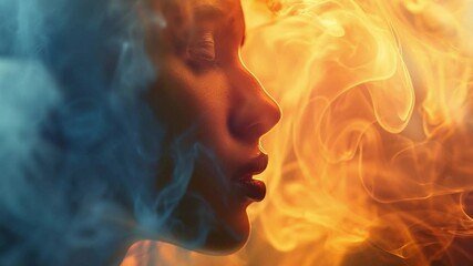 Poster - Captivating silhouette of a person amidst colorful smoke swirls in a mesmerizing display of 4K visuals