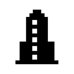 Poster - Pixel art style building skyscraper architecture black and white vector illustration icon design