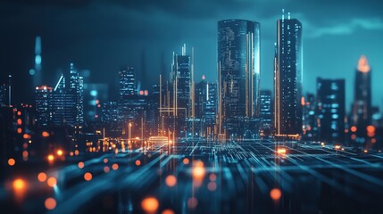 Poster - A futuristic city with smart grids and AI-powered energy management for maximum efficiency.