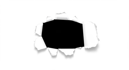 Aufkleber - Paper ripped opening. White page has a dark hole. Torn edges on plain sheet. Break through surface, revealing black space. Sheet of paper with missing piece.
