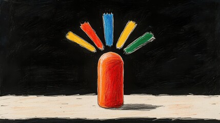 Poster - Abstract Multicolored Lines Radiating from Central Orange Form on Dark Background