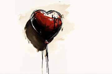 Wall Mural - Red heart-shaped balloon, watercolor, sketch, art, illustration, painting