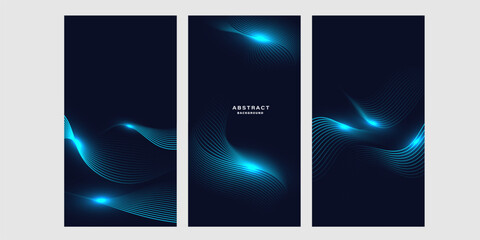Aufkleber - Set of futuristic abstract background with glowing wave lines. Vertical background banner.	