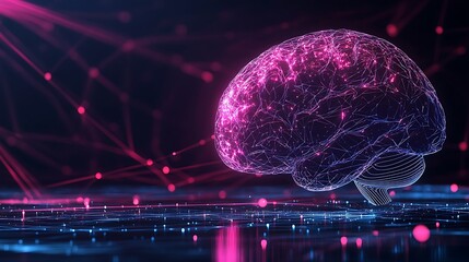 Poster - Brain Glowing with Neural Network Connections for Medical or Technology Concepts