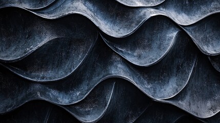 Poster - Dark blue abstract wavy metallic wall forming repetitive pattern
