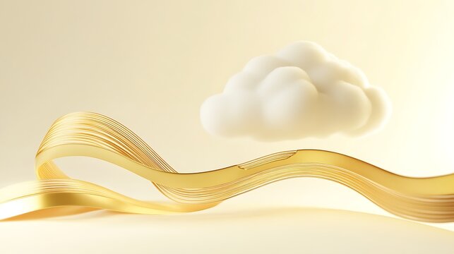 Elegant Gold Ribbon and Cloud on Beige Backdrop for Modern Design