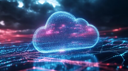 Poster - Digital Cloud Computing Concept with Glowing Network Connection Lines Background