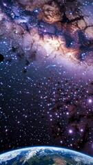 Wall Mural - a stunning cosmic video scene from a low-angle view, showcasing the milky way galaxy above earth, hi