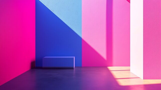 Abstract Minimalist Studio with Block and Colorful Wall Panels Background