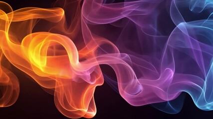 Fototapete - Dynamic 4K smoke swirls in vibrant orange and purple hues against a dark background