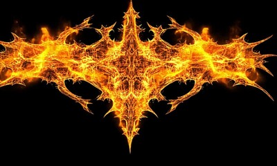Poster - Abstract fractal flame glowing vividly on black background made with Generative AI technology