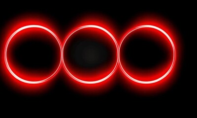 Poster - Abstract glowing red neon rings pulsing over black background made with Generative AI technology