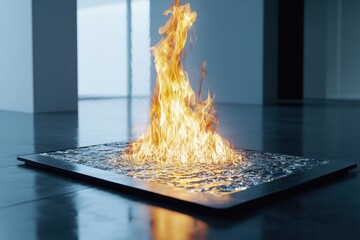 Poster - Fire and water blend in an artistic display of elemental contrast in a modern interior space