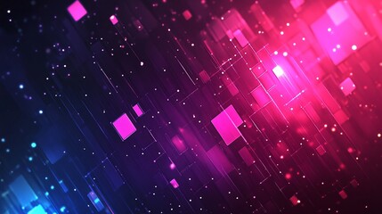 Fototapete - Abstract technology background with glowing pink and blue squares