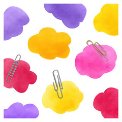 Poster - Colorful Clouds and Paperclips Pattern for Creative Designs, isolated on transparent background.