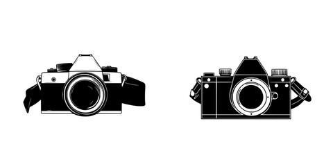 Poster - icon set featuring vintage camera designs in black and white styles for creative projects and design