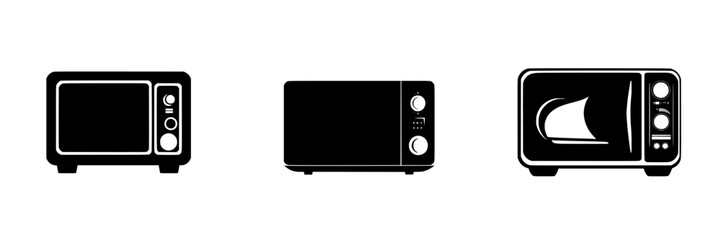 Poster - icon set featuring various microwave designs in minimalist style for modern kitchen applications