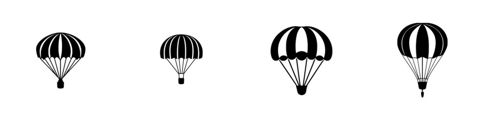Poster - set of simple black and white parachute icons for design and digital applications
