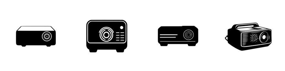 Poster - icon set featuring various projector designs for digital presentation and display technology