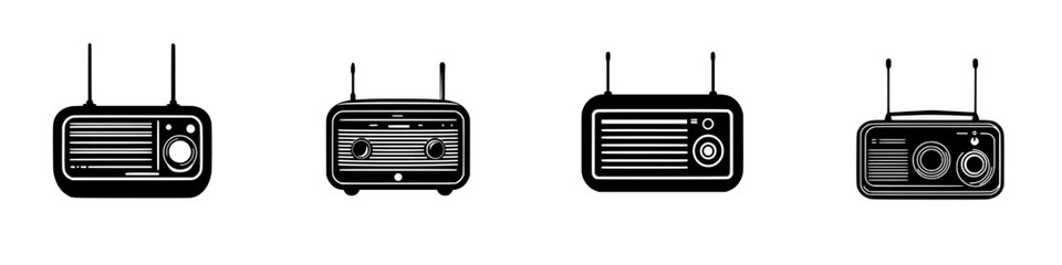 Poster - icon set featuring various retro and modern radio designs for visual communication and branding proj