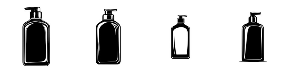 Poster - stylish black and white icon set of various bottle designs suitable for cosmetics and personal care 
