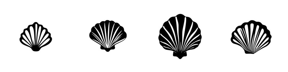 Poster - icon set featuring various black shell designs suitable for minimalist applications and artistic pro