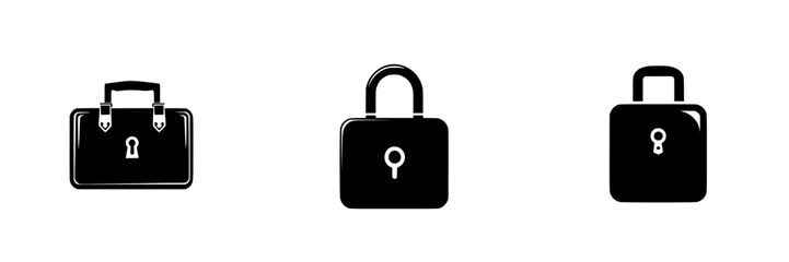 Poster - icon set featuring a briefcase, padlock, and secure lock design for professional and security themes