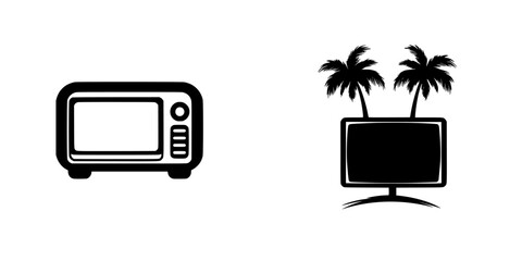 Poster - icon set featuring a microwave and a television with palm trees illustrating modern living and leisu