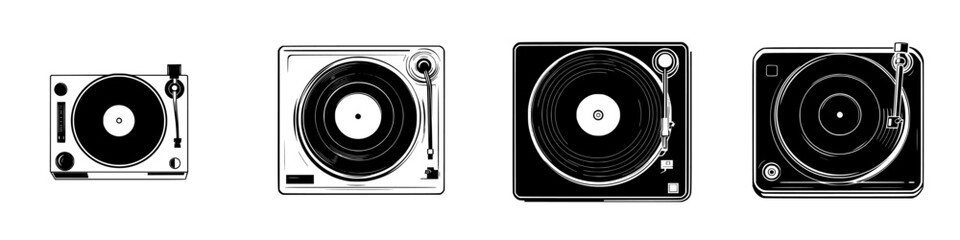 Poster - icon set depicting various styles of turntables showcasing different designs and features
