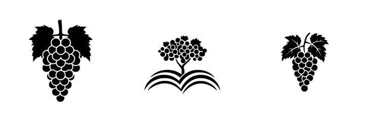 Poster - icon set featuring stylized grape clusters and vine designs in black on a white background for artis