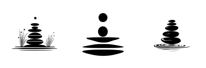 Poster - icon set featuring balanced stones with natural elements and waves designed for wellness and relaxat