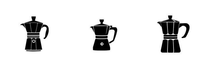 Poster - collection of stylish icons representing coffee makers in a minimalist black and white design