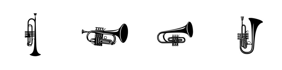 Poster - icon set featuring various brass musical instruments for creative projects and designs