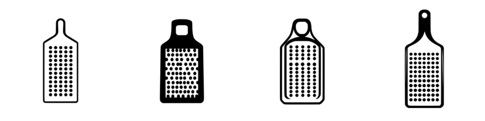 Poster - various black and white icons of kitchen graters for culinary design and decoration