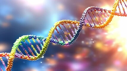 Poster - Exploring cutting-edge genetic research with a colorful DNA double helix in a futuristic setting