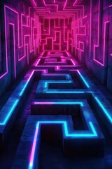 Poster - Neon maze corridor