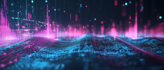 Poster - pink blue digital wave data flow