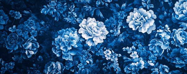 Aufkleber - Blue fabric texture with floral pattern showing fashion design