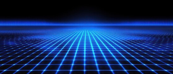 Poster - glowing blue grid landscape