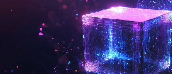 Poster - glowing neon cube abstract background