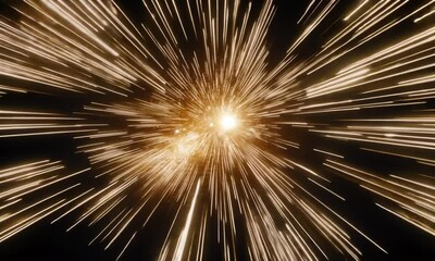 Poster - Flying through vibrant stars bursting from glowing core in abstract perspective made with Generative AI technology