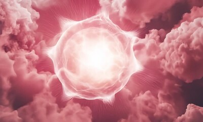 Poster - Vibrant pink rotating background with radiant love circle at center made with Generative AI technology