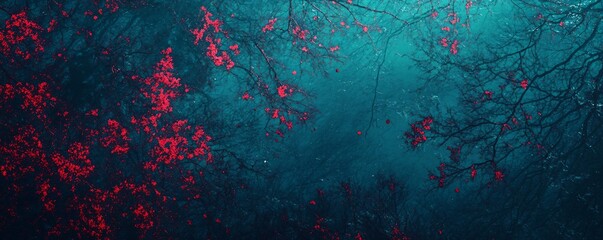 Aufkleber - Red leaves falling from trees creating surreal magical atmosphere