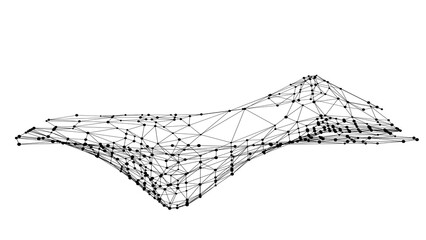 Leinwandbilder - Abstract plexus 3d wave. Dots connected by lines. Minimalist mesh backdrop. Abstract polygonal shape.