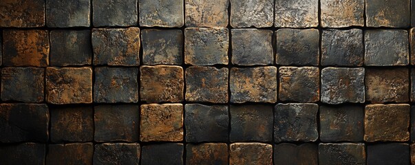 Poster - Dark and gold grunge square tile texture background banner